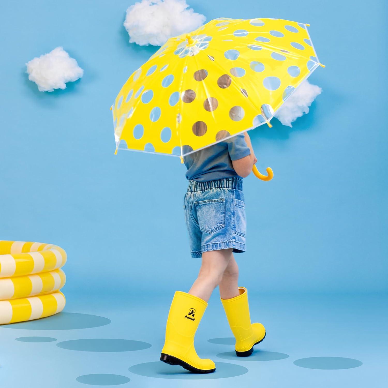 imageKamik Stomp Rain Boot for Kids Waterproof and Warm Felt FootbedBlack