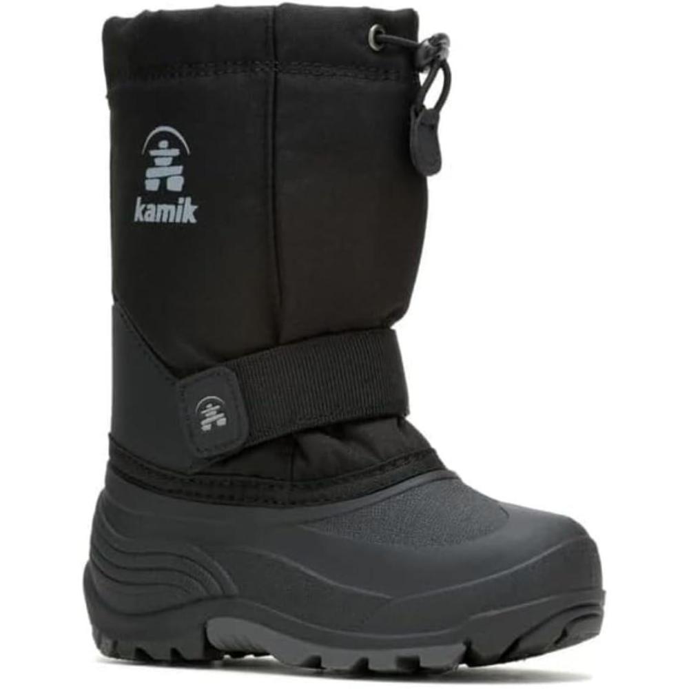 imageKamik Rocket Insulated Snow Boots Waterproof Upper for Kids Snow Boots Adjustable Collar ampamp Lace LockBlack