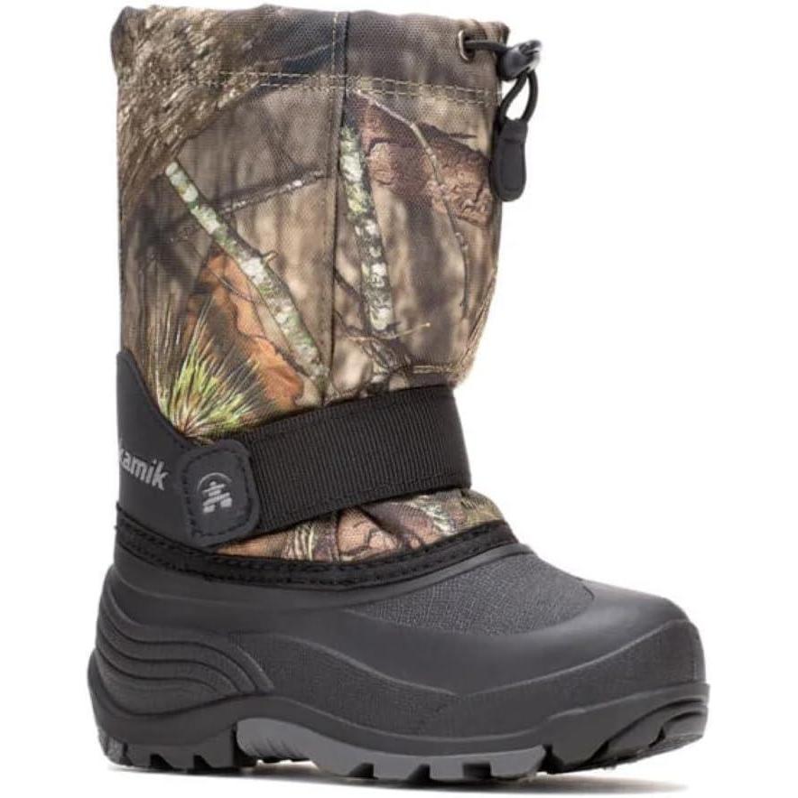 imageKamik Rocket Insulated Snow Boots Waterproof Upper for Kids Snow Boots Adjustable Collar ampamp Lace LockMossy Oak Country