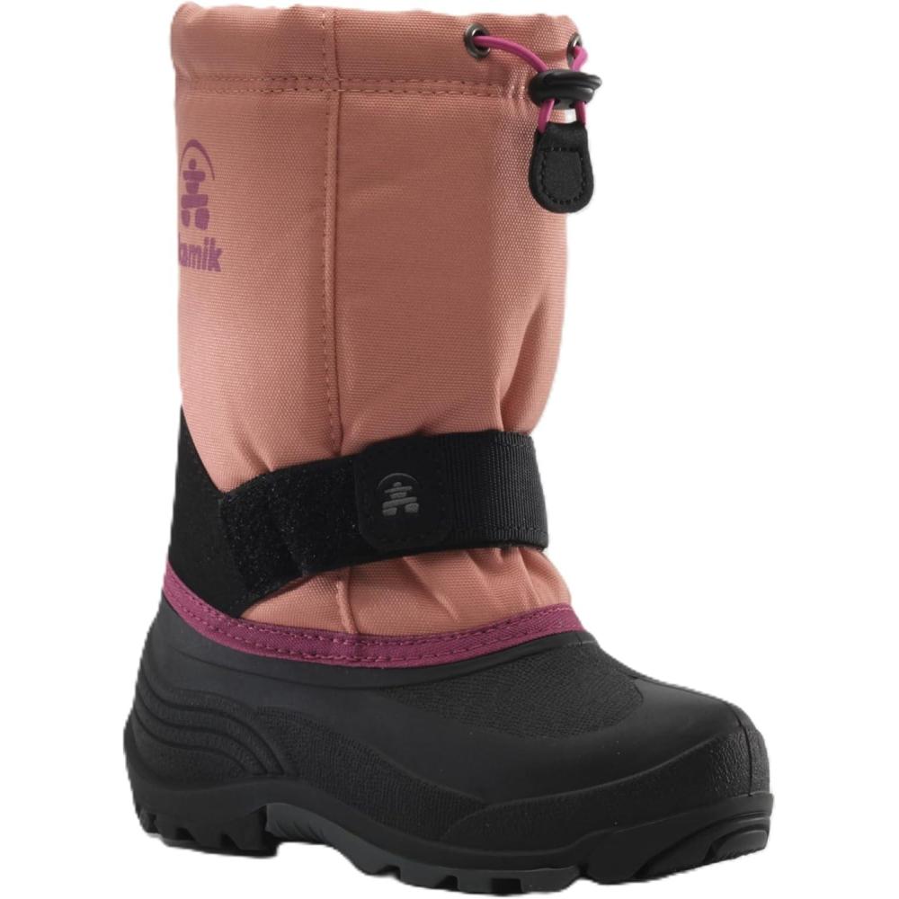 imageKamik Rocket Insulated Snow Boots Waterproof Upper for Kids Snow Boots Adjustable Collar ampamp Lace LockPinkPeach