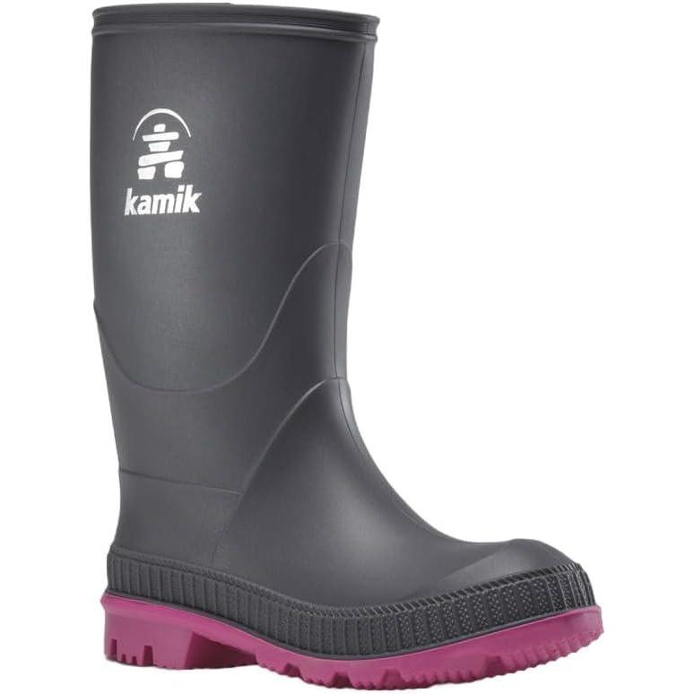 imageKamik Stomp Rain Boot for Kids Waterproof and Warm Felt FootbedCharcoalMagenta